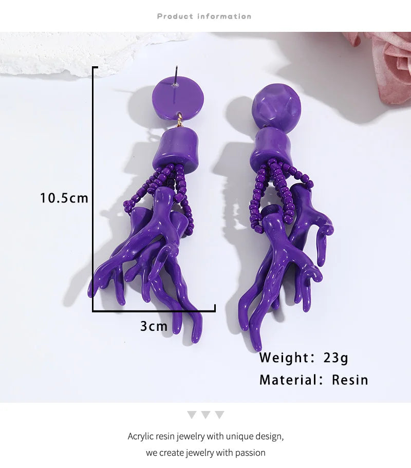 Coral Resin Drop Earrings
