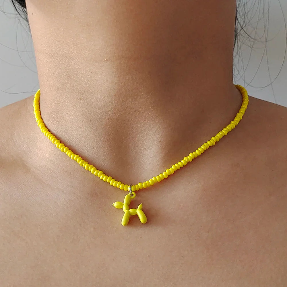 Colorful Poodle Pendant Beads Choker Necklace