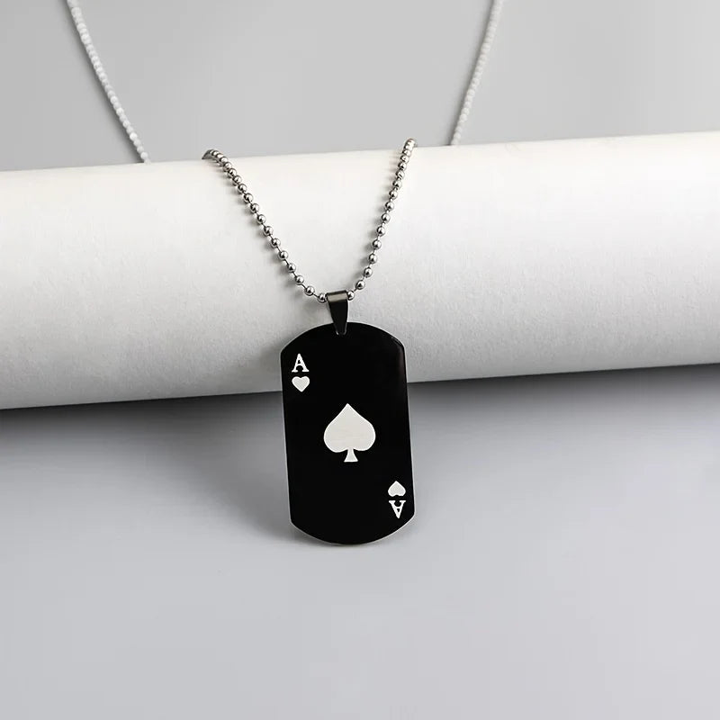 Ace of Spade ID Tag Pendant Necklace