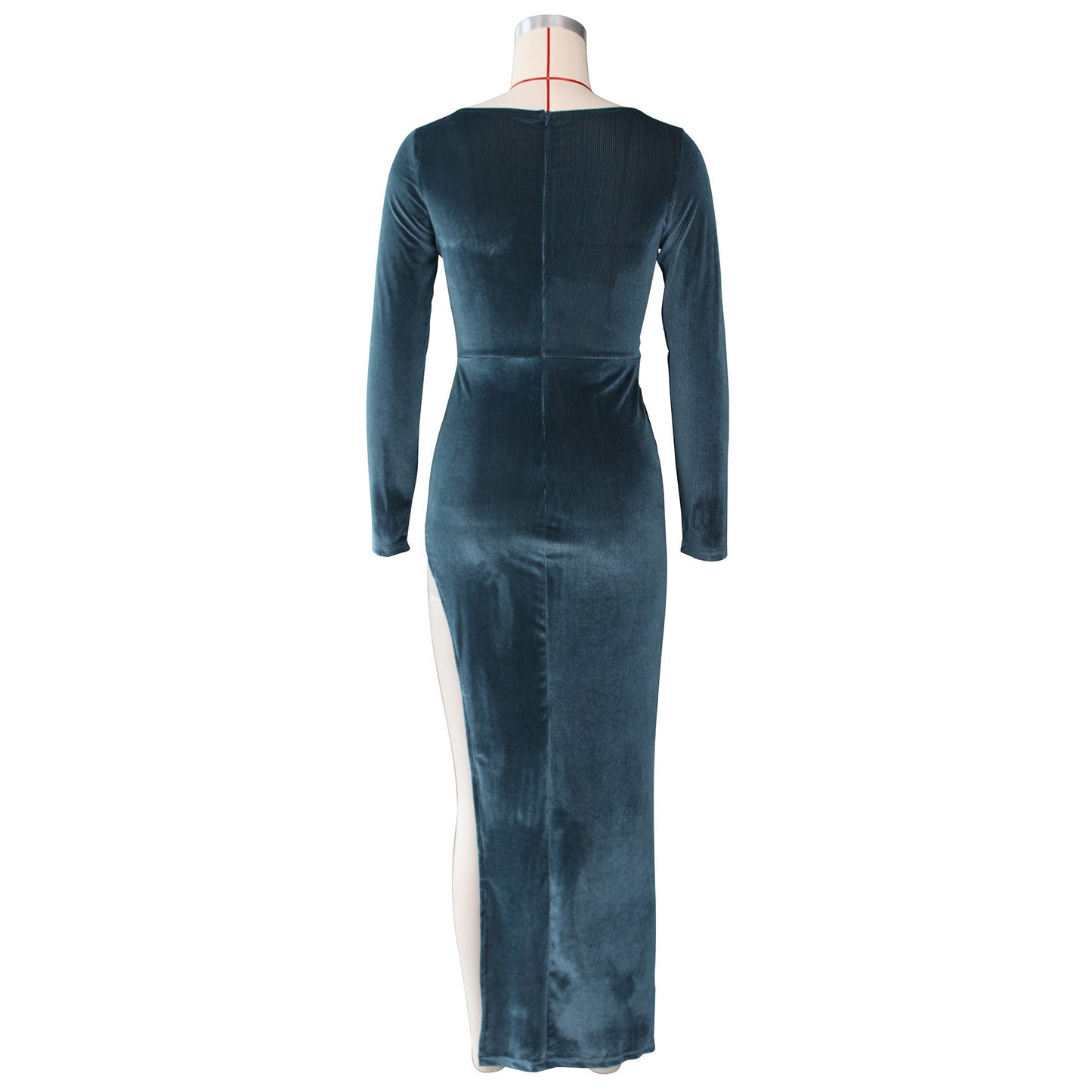 Elegant Velvet High Waist Slit Maxi Dress Long Sleeve Evening Party Dress