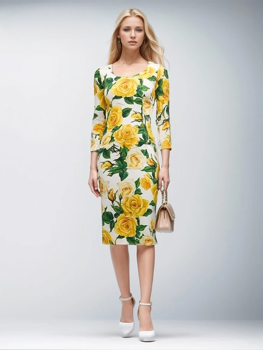 Simone Yellow Rose Floral Retro Dress