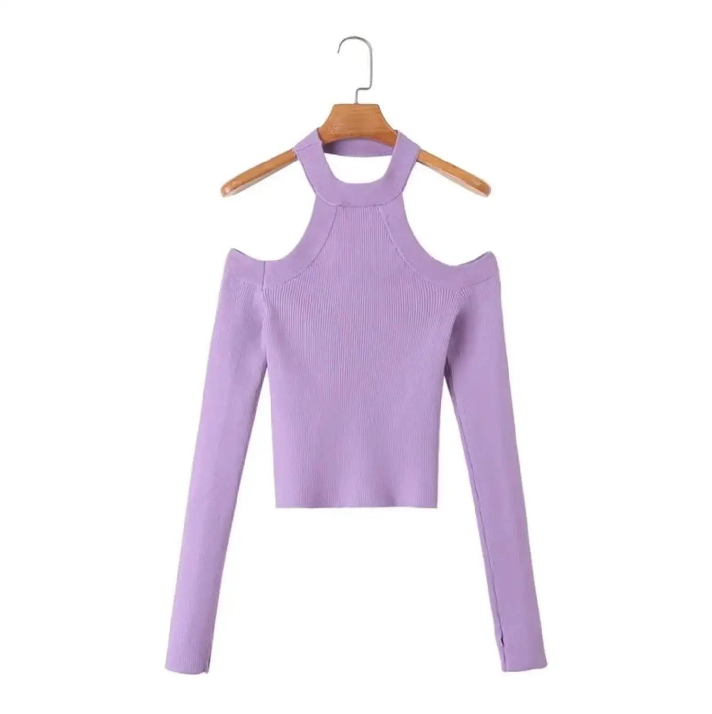 Taye Choker Off the Shoulder Purple Knit Top