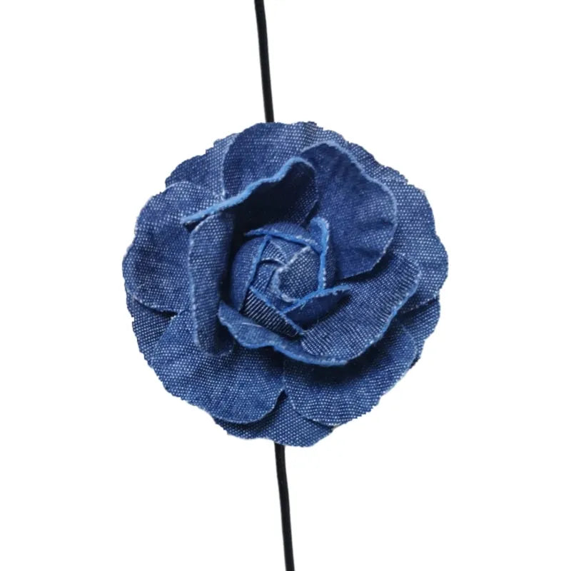Denim Rose Corsage Choker Necklaces