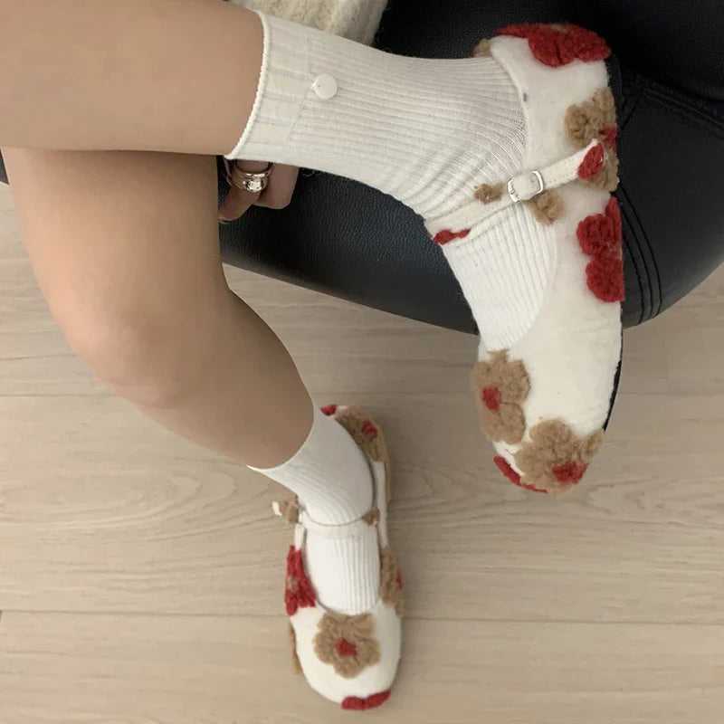 Lorie Vintage Floral Faux Fur Ballet Flats