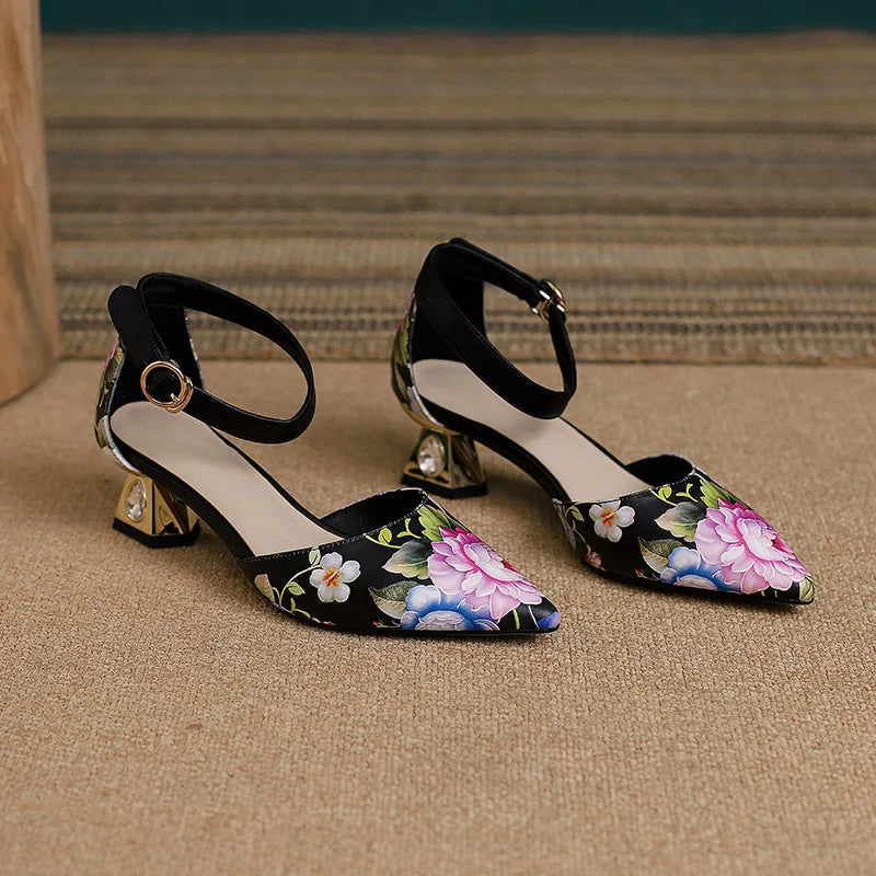 Rosita Flower Ankle Strap Pumps