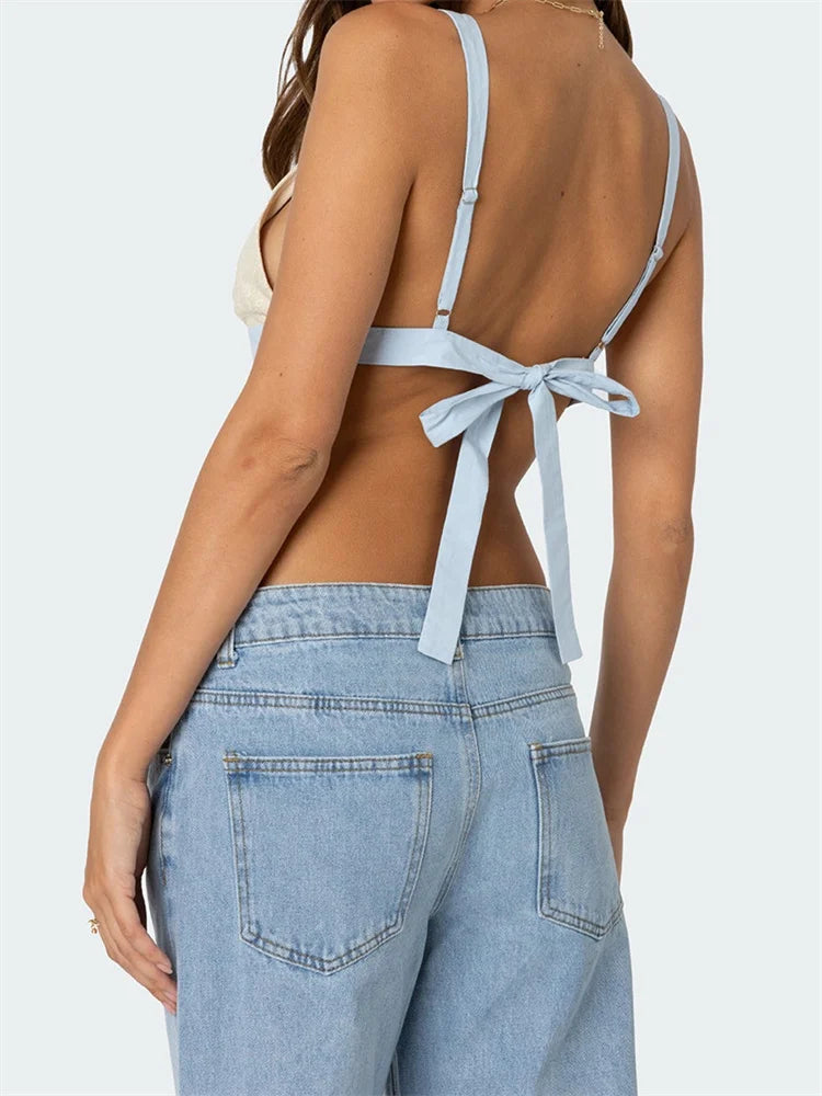 Vintage Patchwork Lace Floral Tie-Up Cami Top