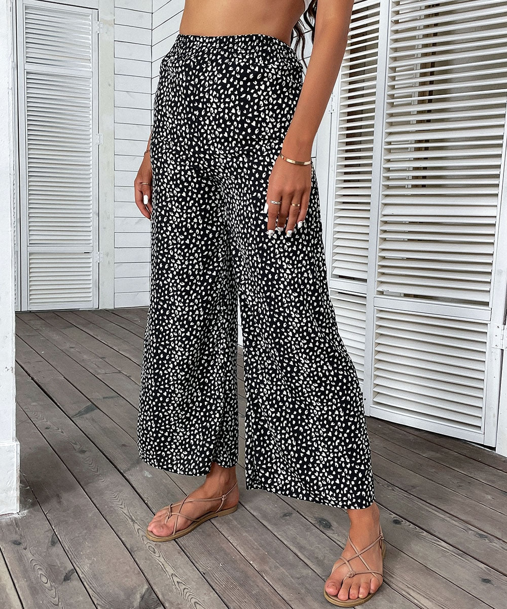 Leopard Print Wide Leg Pants