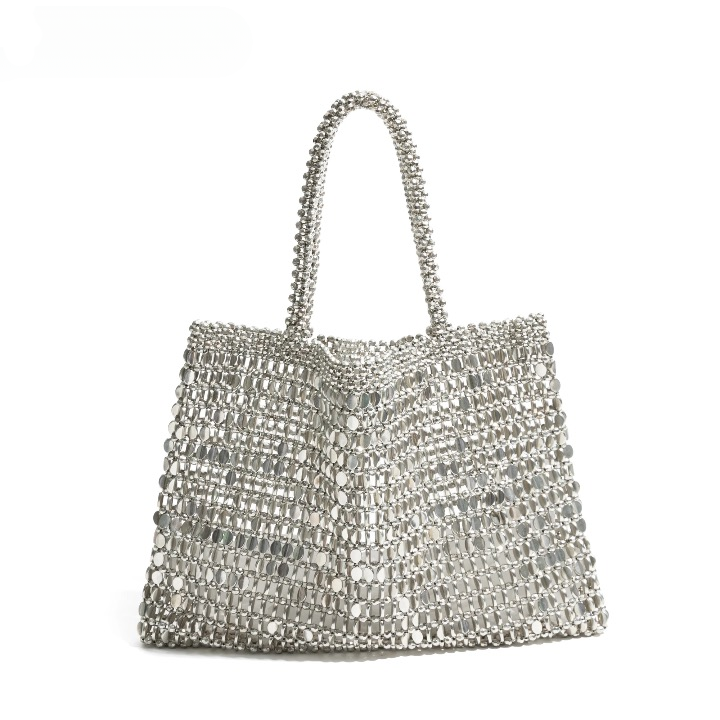 Ausha Silver Beads Sequin Mesh Tote