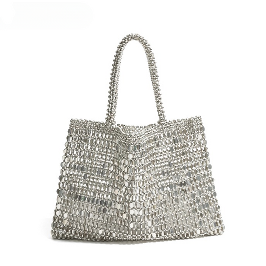 Ausha Silver Beads Sequin Mesh Tote