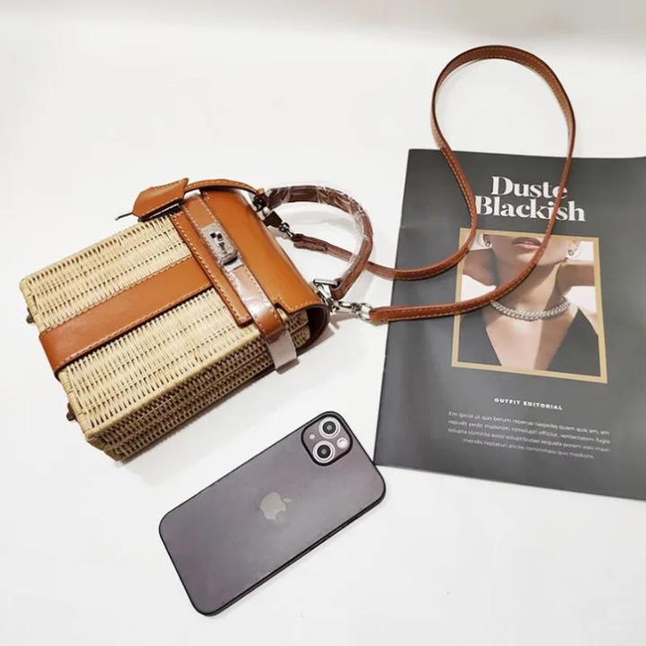 Louise Square Rattan Padlock Mini Handbag