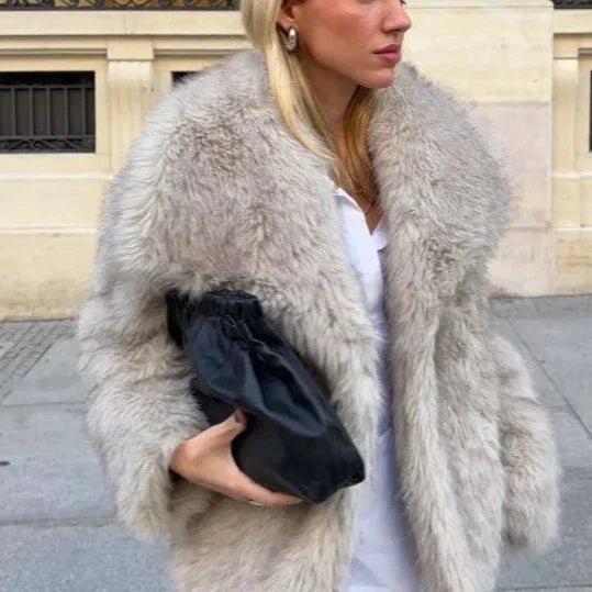Laurel Shaggy Big Lapel Faux Fur Jacket