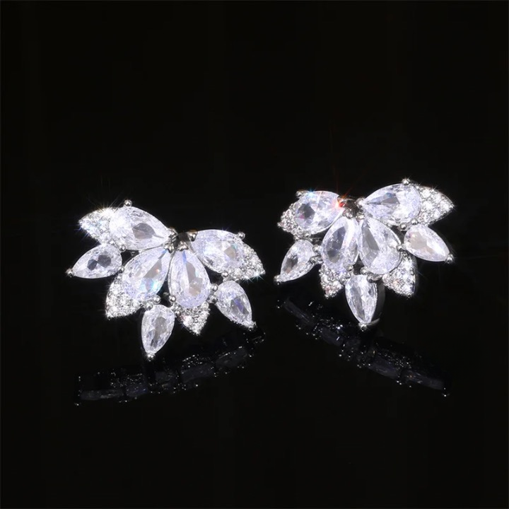 Lorna CZ Crystal Leaves Stud Earrings