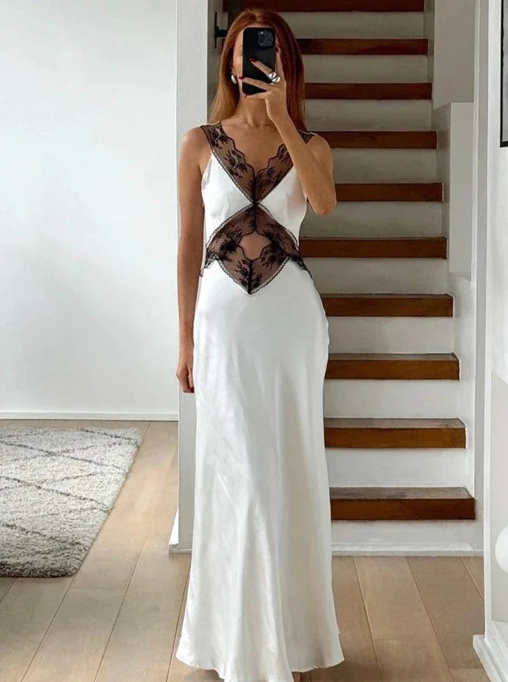 Alanis Lace Trim Satin Maxi Dress