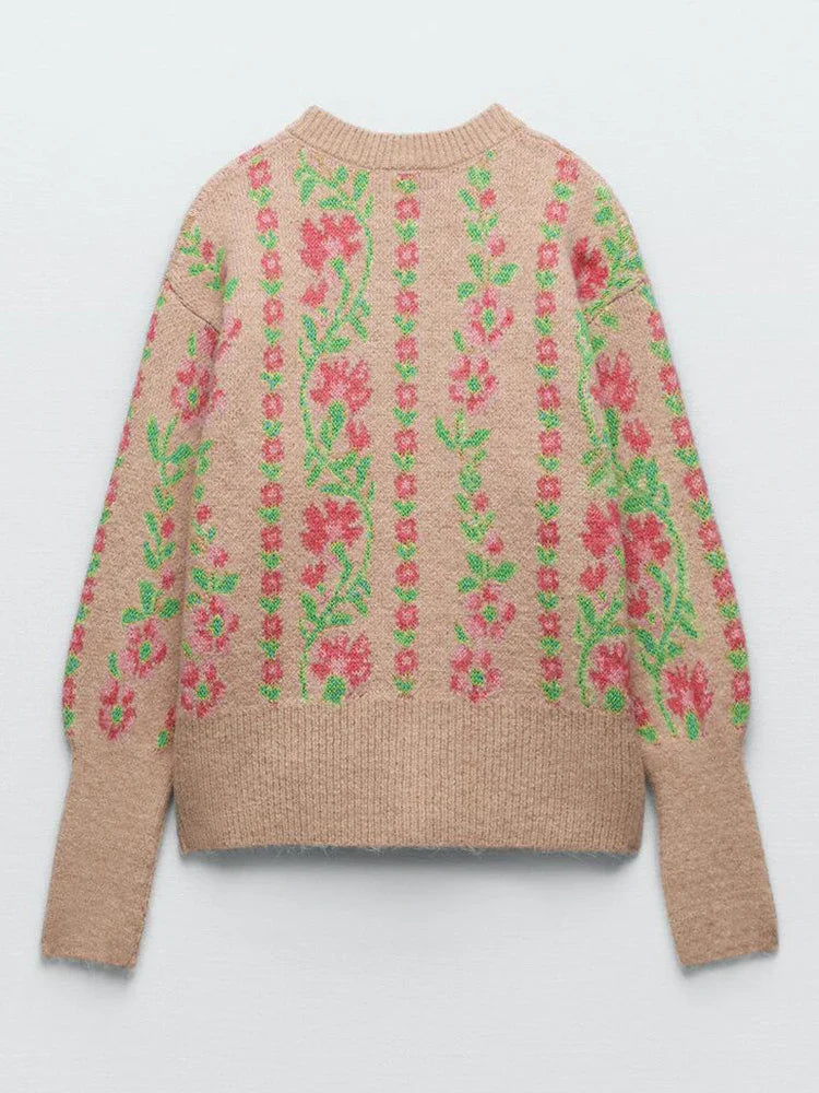Emilee Sweet Floral Intarsia Cardigan Sweater