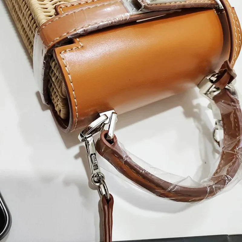 Louise Square Rattan Padlock Mini Handbag