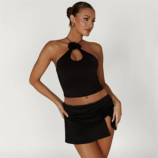 Fairycore Solid Color Flower Decor Hollow Cami Top