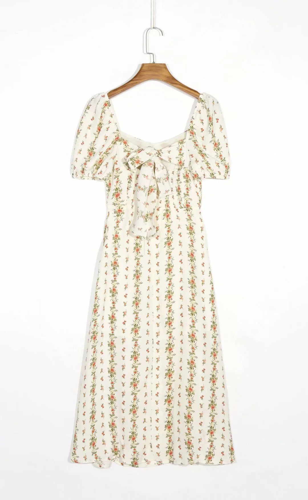 Marielle Vintage Floral Bow Tie Midi Dress