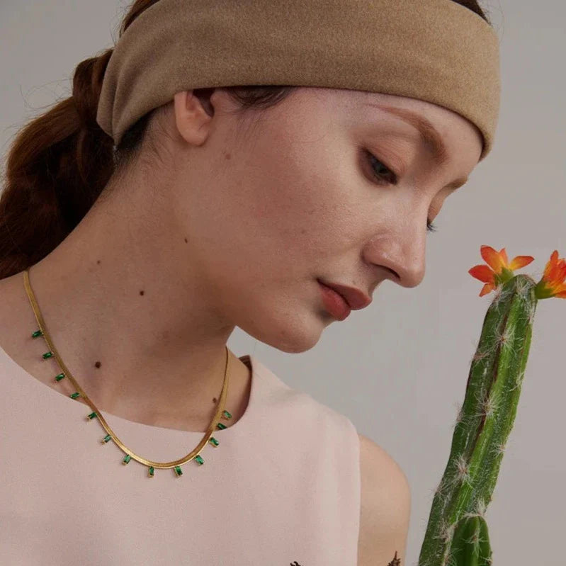 CZ Rhinestone Gold Chain Line Necklace