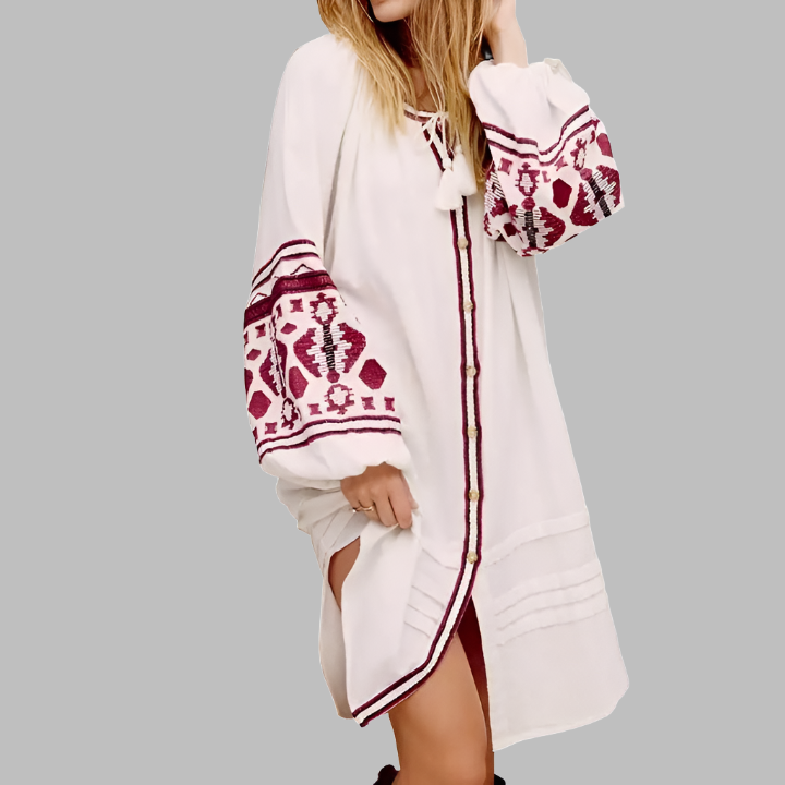 Petra Boho Embroidery Midi Folk Dress