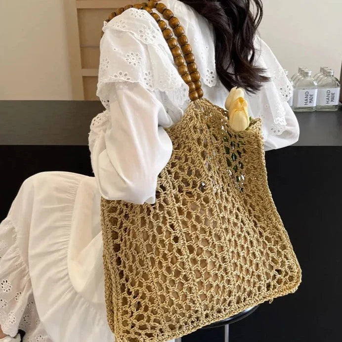 Matilda Bohemian Beads Handle Straw Bag