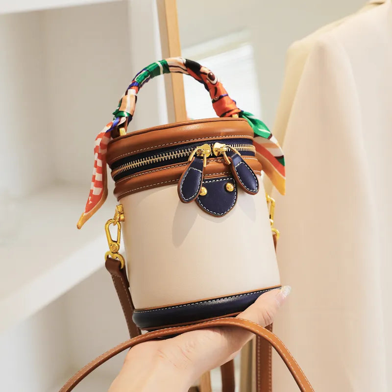 Tami Scarf Handle Barrel Bucket Bag