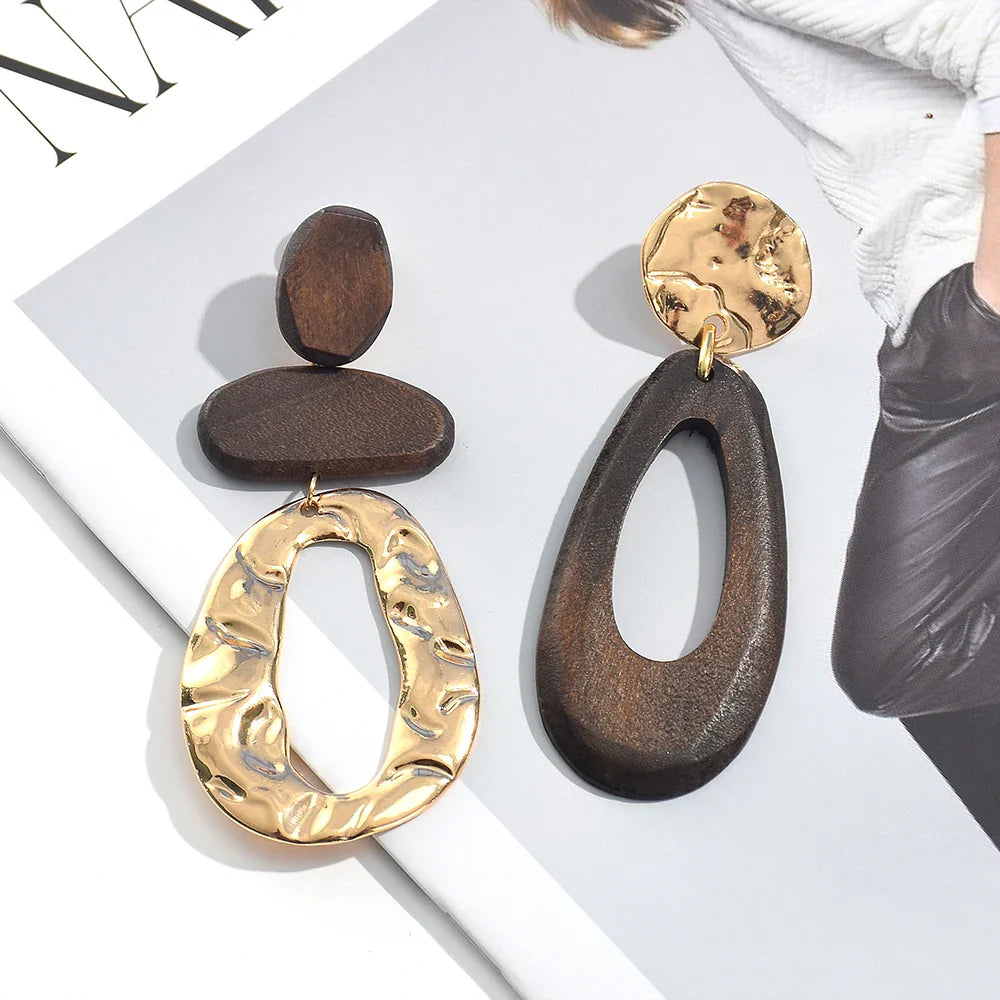 Geometry Wooden Tribal Drop Earrings