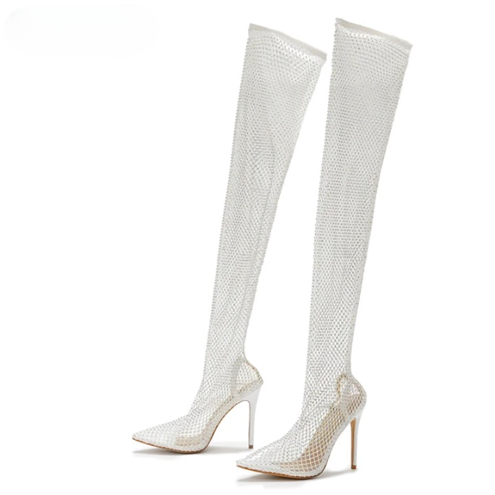 Nayeli Rhinestone Mesh Over The Knee Glove Boots