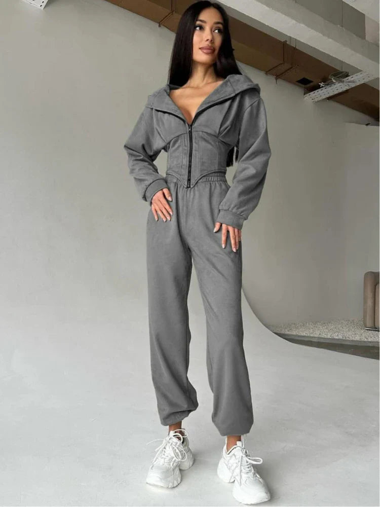 Fish Bone Zipper Slim Hoodie