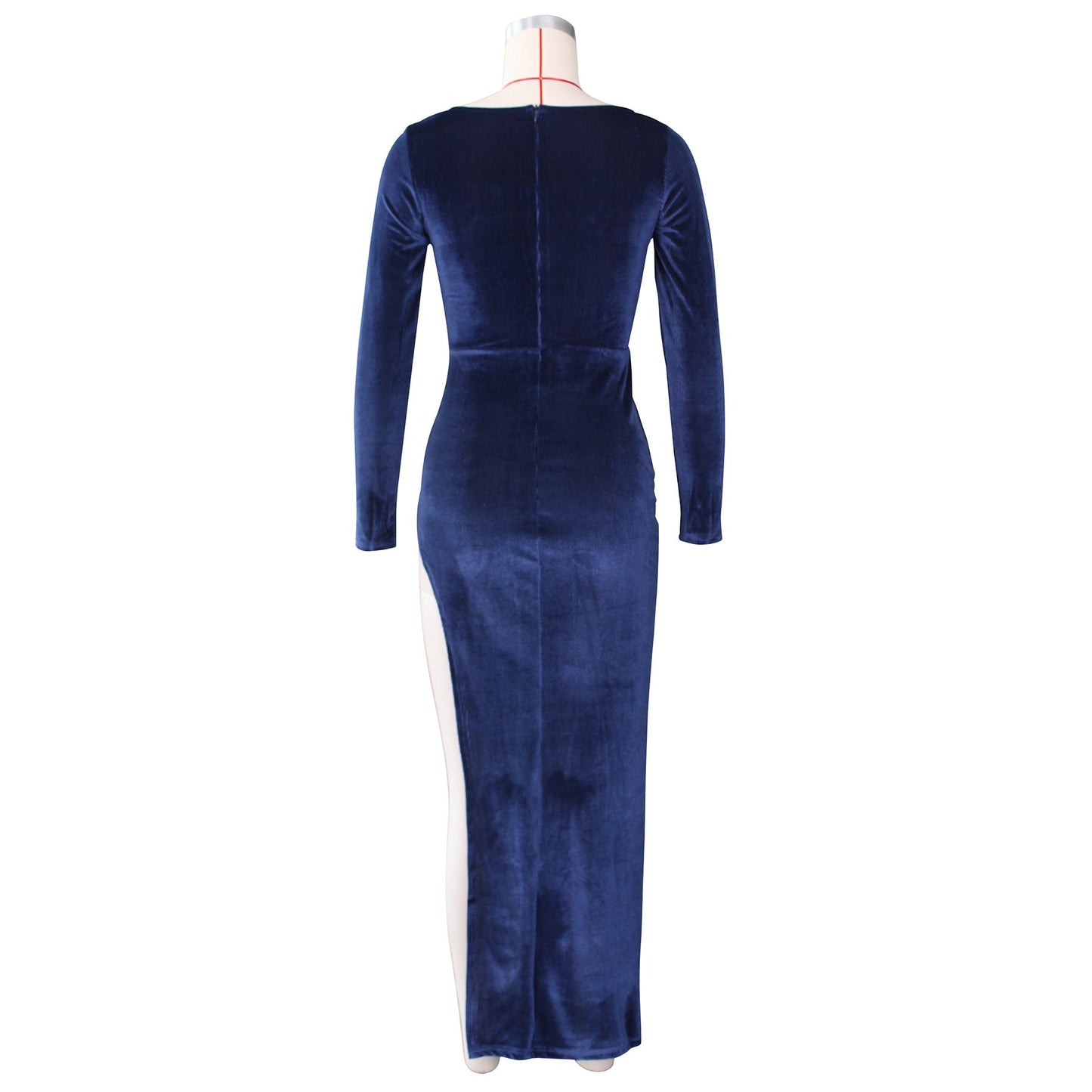 Elegant Velvet High Waist Slit Maxi Dress Long Sleeve Evening Party Dress