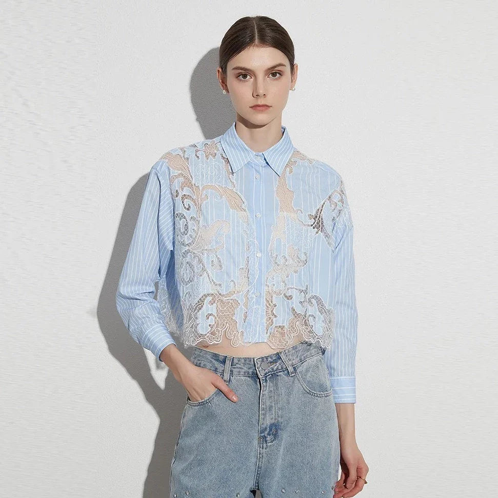 Leilani Lace Patchwork Cropped Shirts