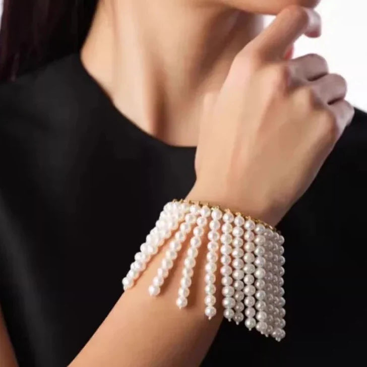 Natasha Pearl Tassel Cuff Bracelet