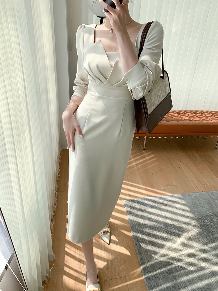 Long Sleeve Vintage Fashion Chic Evening Vestido Female Birthday