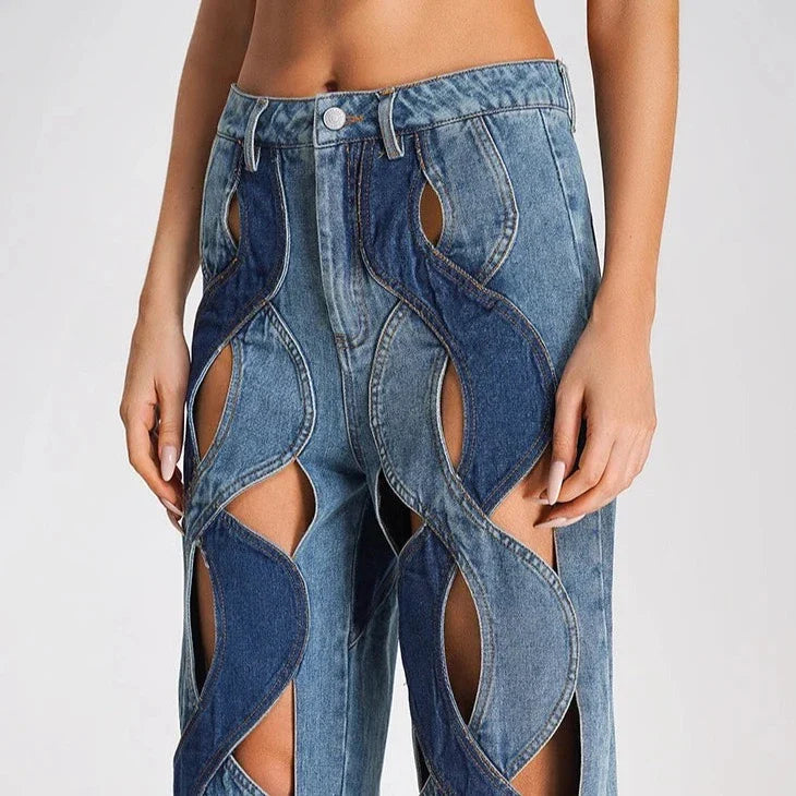 Lumia Colorblock Wave Cut Out Denim Trouser