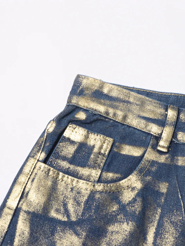 Adelin Metallic Coated Wide Leg Jeans