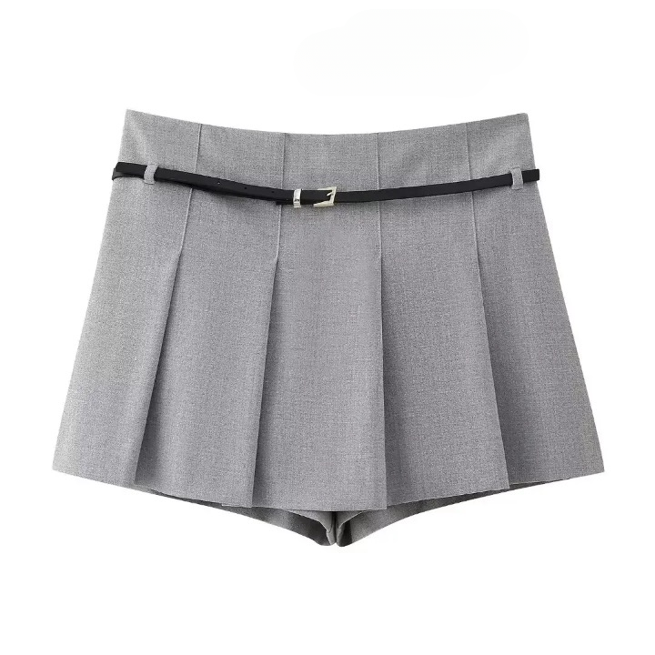 Sheila Pleated Low Waist Gray Micro Skorts