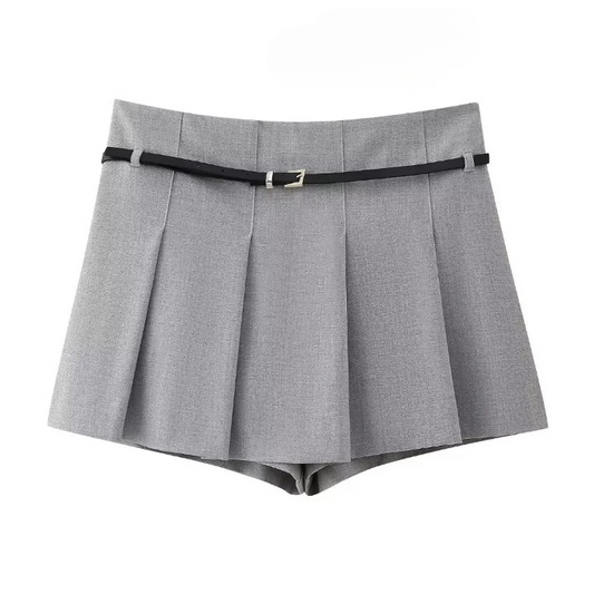 Sheila Pleated Low Waist Gray Micro Skorts