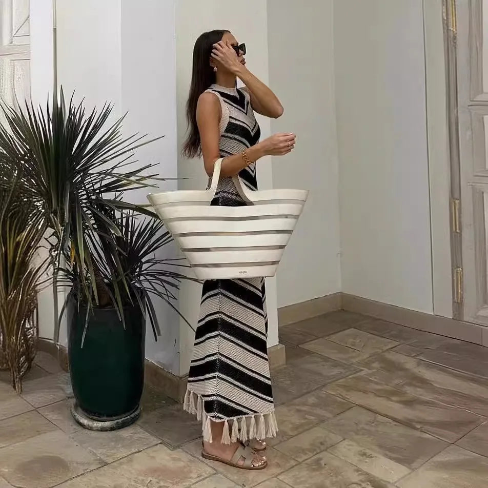 Linna Chevron Stripe Maxi Tank Knit Dress