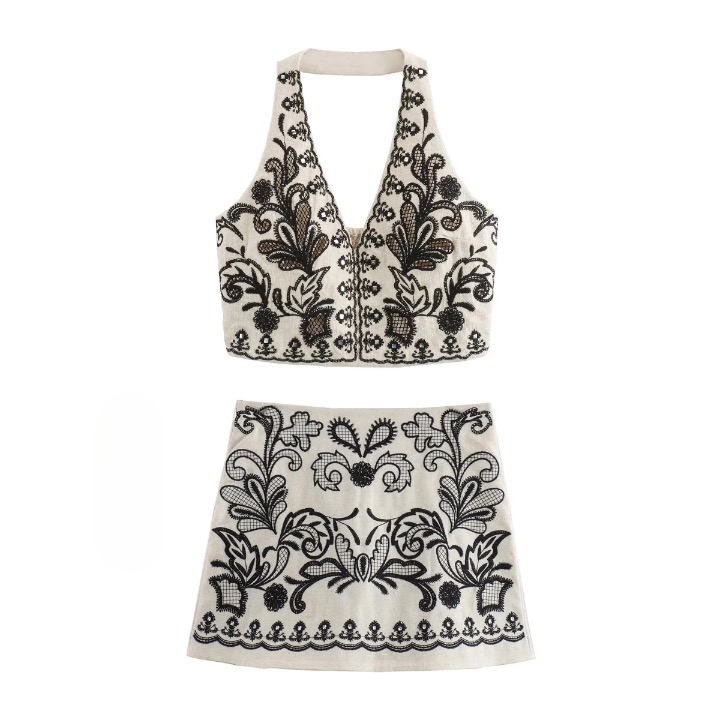 Mallorca Embroidery Halter Top & Skirt
