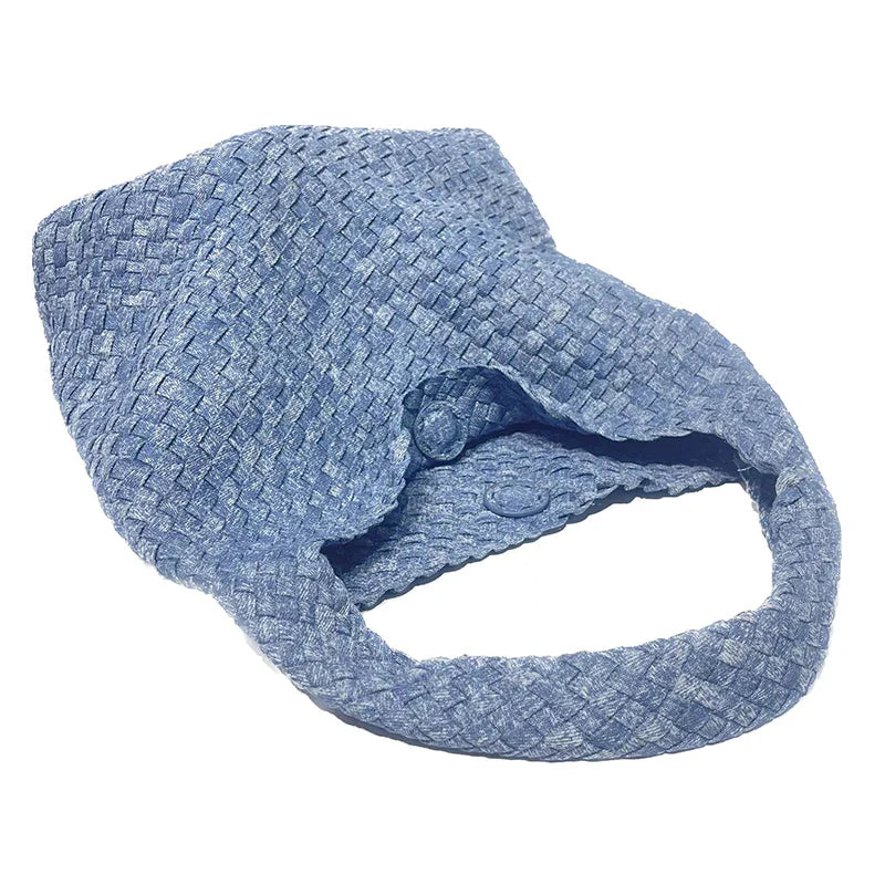 Izara Distressed Denim Serpentine Woven Totes