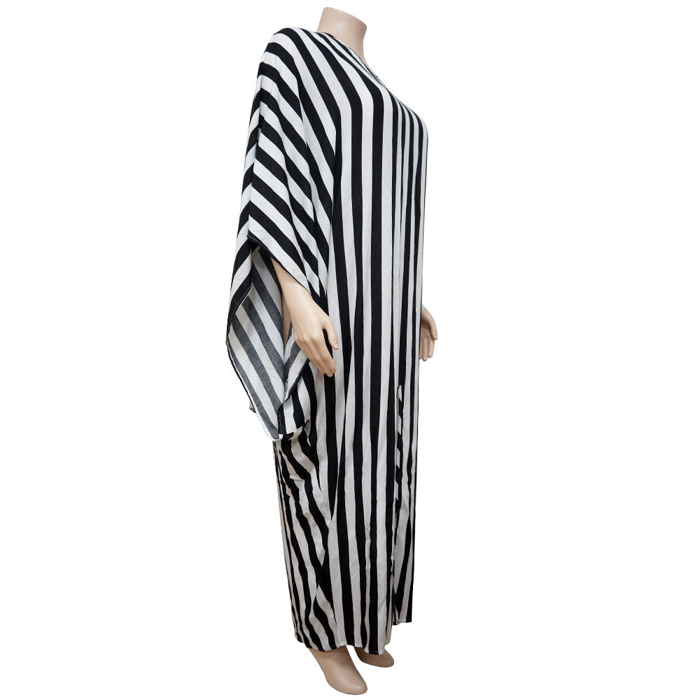 Plus Size Elegant Dresses Striped Print Split Party  Fashion Batwing Sleeve