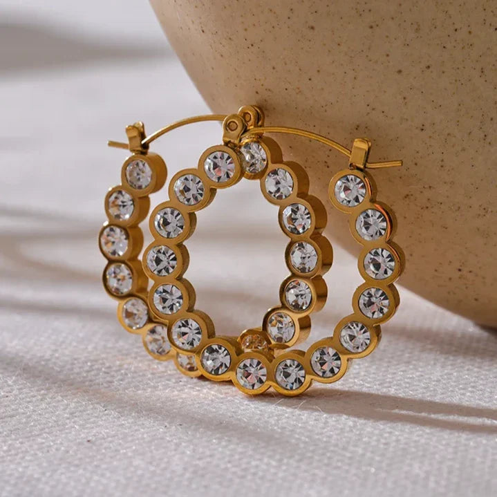 Rhinestone CZ Inlay Hoop Earrings