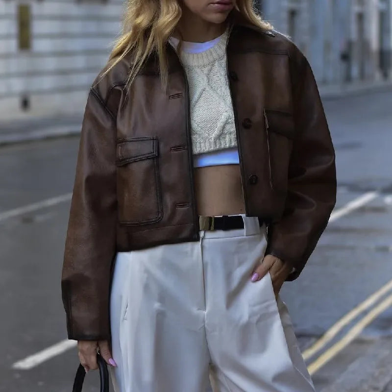 Loue Vintage Brown Faux Leather Jacket