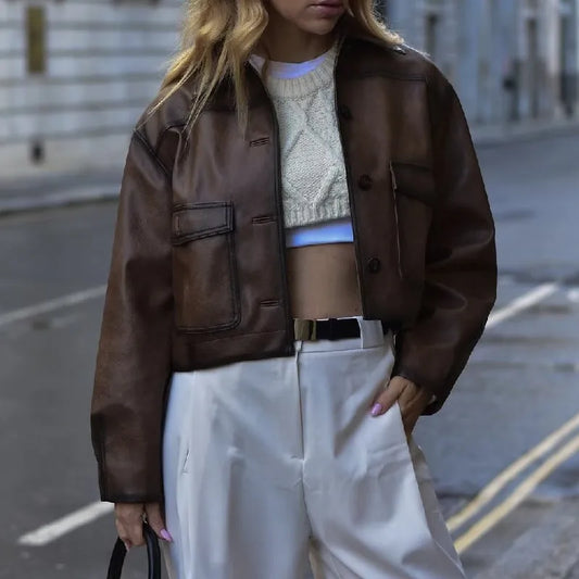 Loue Vintage Brown Faux Leather Jacket