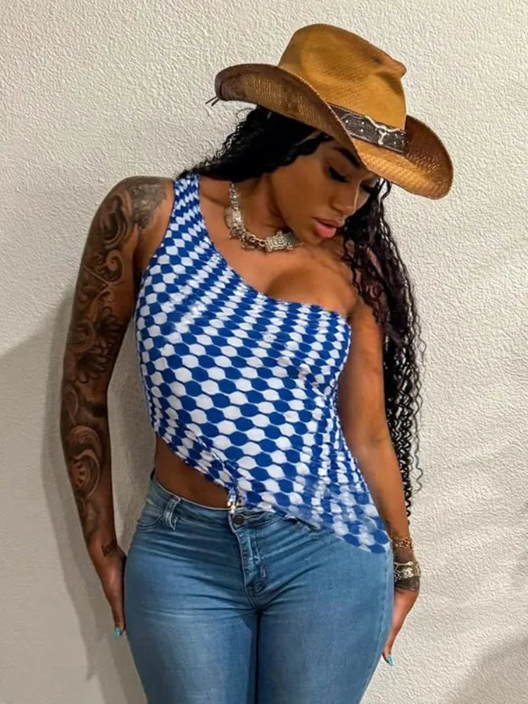 One Shoulder Asymmetrical Geometric Y2K Cami Top