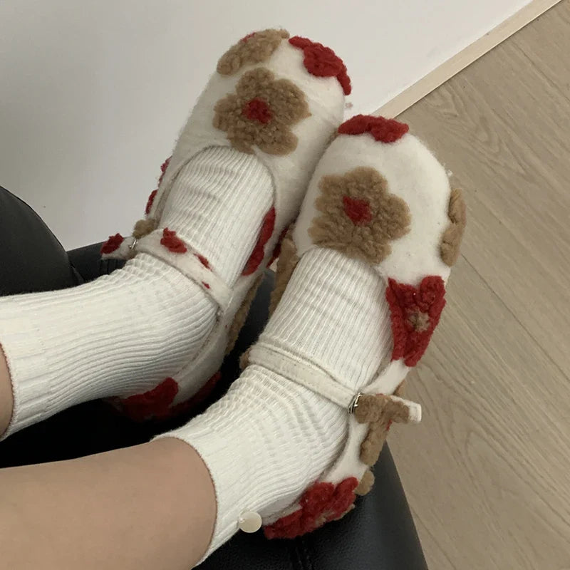 Lorie Vintage Floral Faux Fur Ballet Flats