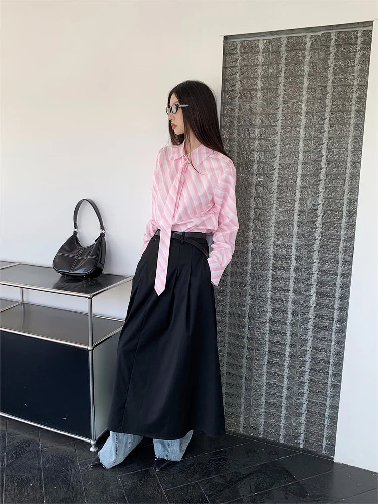 Eugina Pink Striped Necktie Dress Shirt