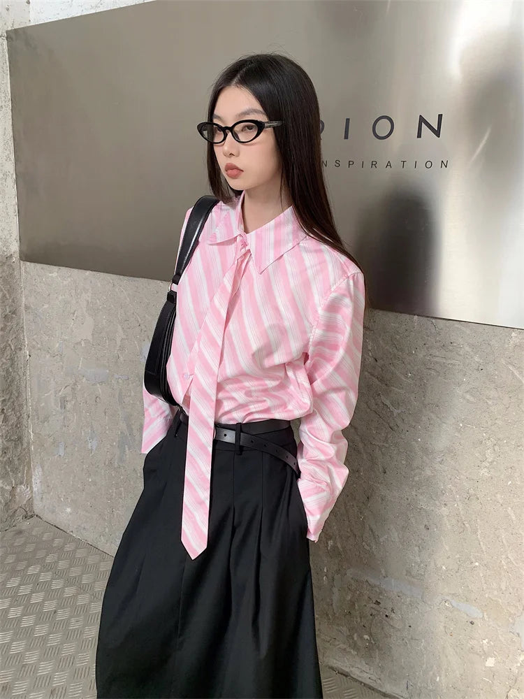 Eugina Pink Striped Necktie Dress Shirt