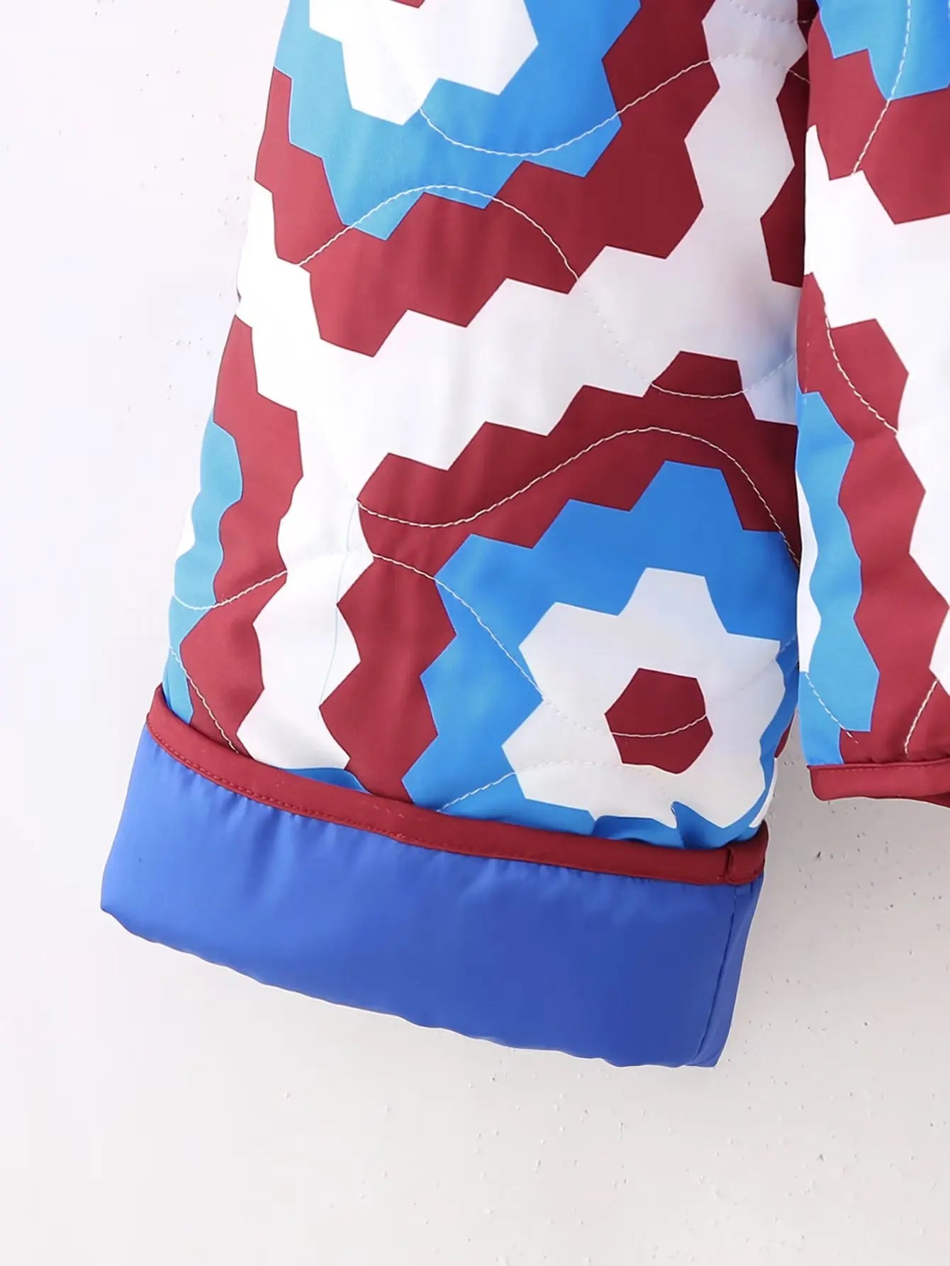 Taylee Geometric Retro Flower Print Quilted Blanket Half Coat