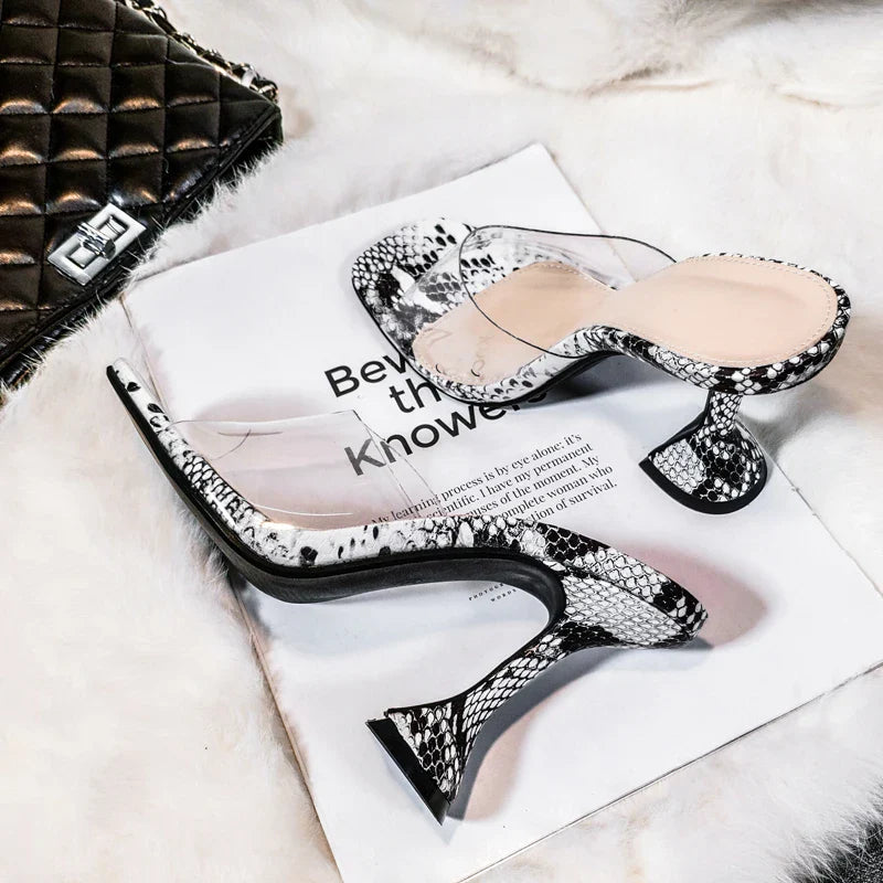 Auden Clear Upper Snakeskin Print Heel Sandals
