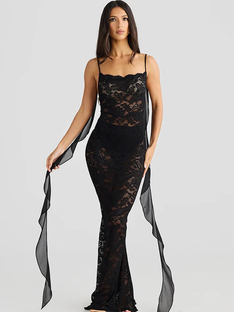 Trailing Flowing Skirt Patchwork Lace Dress